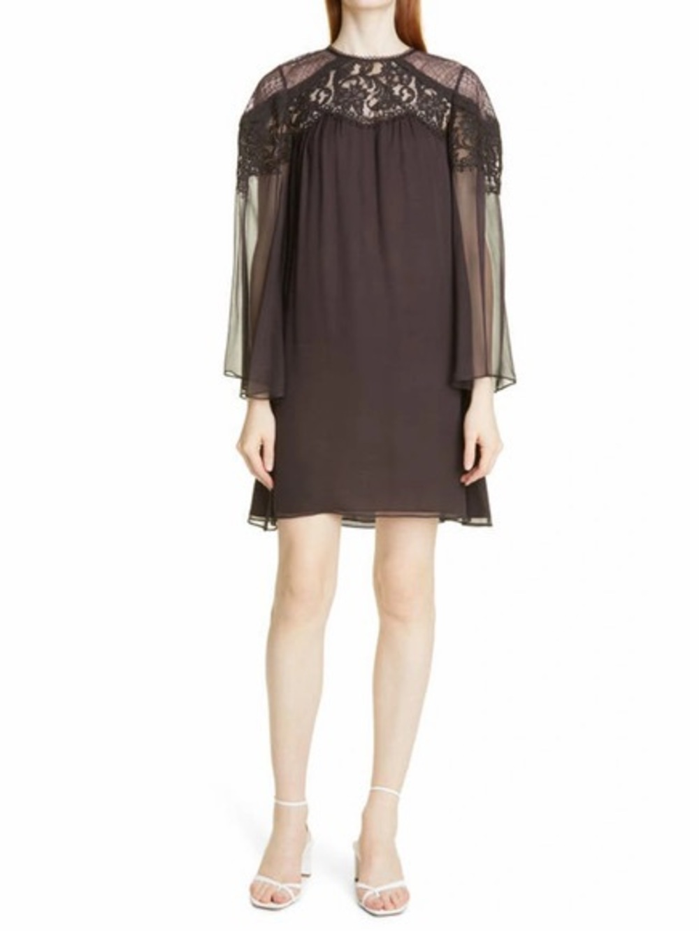 Rebecca Taylor Black Sheer Lace Yoke Mini Dress